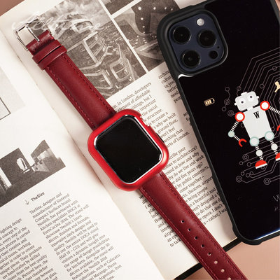 Apple watch通用錶帶素面尖尾真皮錶帶