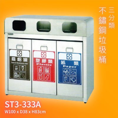 高品質｜中衛?ST3-333A 不鏽鋼三分類桶 垃圾桶 不鏽鋼垃圾桶 回收桶 環境清潔 資源回收 分類回收 公共設施