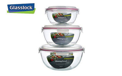 熱銷 glasslock耐熱鋼化玻璃保鮮盒泡菜盆三件套2000ml+4000ml+6000ml~ 可開發票