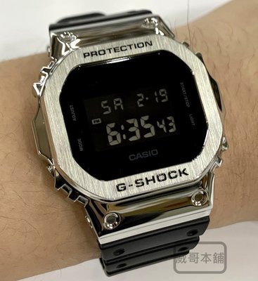 【威哥本舖】G-Shock 全新改裝實品 鋼殼膠帶款 DW-5600改裝 DW-5600BB 已改含錶（銀殼黑字）
