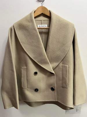 二手保存良好近全新 韓國高端設計師品牌BOWEN(非東大門)    時尚大翻領手工羊毛外套 駝色短大衣  原價$9900