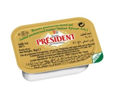 ~*萊康精品*~12盒免運法國 總統牌 PRESIDENT 有鹽小奶油(迷你杯) 新式無盒裝環保包裝 8g*125入 迷你小奶油