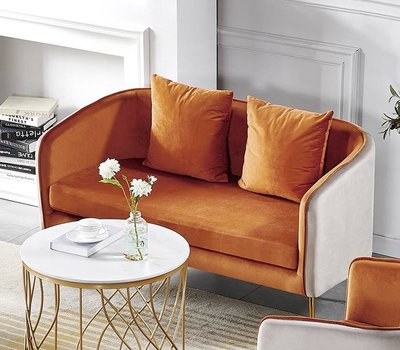【萊夫家居】JF-174-2：橘色雙人布沙發【台中家具】絨布沙發 二人沙發 造型沙發 北歐風沙發 設計款 雙人椅