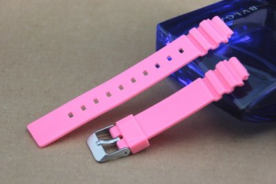 凸型14mm錶帶粉紅色橡膠錶帶～不鏽鋼製表扣