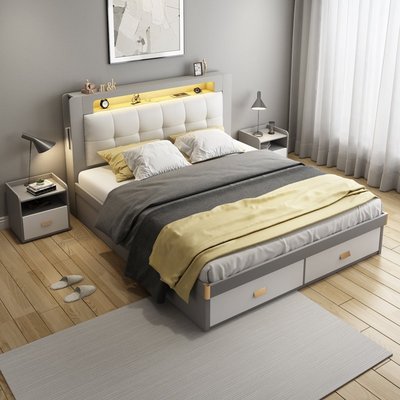 特賣-多功能榻榻米床北歐板式床皮床現代簡約雙人床小戶型儲物床主臥床