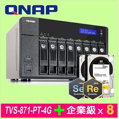 5Cgo 【權宇】QNAP TVS-871-PT-4G NAS+WD企業級硬碟 WD2000FYYZ 2TB*8台 含稅