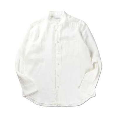 Freaky House-日本MANUAL ALPHABET Linen法國亞麻無領涼爽長袖襯衫白色日本製