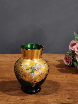 西德 高品質 手工 手繪 立體花朵  綠水晶玻璃  小花瓶 歐洲老件  g0722【卡卡頌  歐洲古董】✬