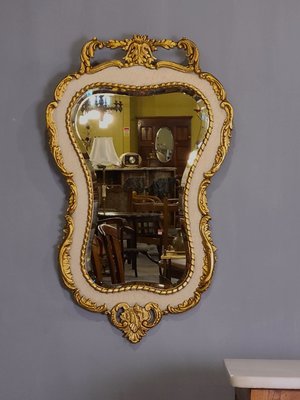 【卡卡頌  歐洲古董】義大利 洛可可 刷色 金框 裂紋漆 古典 掛鏡 歐洲老件  MI0112 ✬