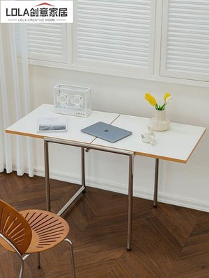 免運-小紅書北歐設計師折疊餐桌實木休閑辦公電腦桌日式小戶型長桌子