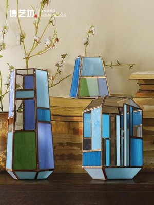 現貨熱銷-美式北歐現代簡約創意幾何玻璃罩風燈燭臺家居樣板間裝飾品擺件*清倉