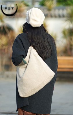 【鈷藍家】棉麻布包大容量簡約牛皮肩背帶手工文青包質樸懷舊文藝棉麻布袋子手提包購物袋