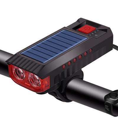 太陽能充電自行車前燈喇叭燈高亮燈珠USB充電夜騎警示燈
