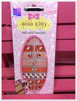 小花花日本精品♥ Hello Kitty   指甲貼彩繪美甲貼 紅色條紋草莓60077509