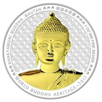 釋迦摩尼佛。一英兩。鍍金銀幣 全國限量10,000枚。佛陀。銀幣。釋迦牟尼佛。保真貴金屬（附保證書）鑲金幣