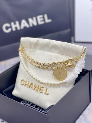 【二手】配折疊盒  Chanel 珍珠鏈mini 22bag 迷你垃圾袋也太美了