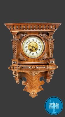 【波賽頓-歐洲古董拍賣】歐洲/西洋古董 德國古董 20世紀 洛可可風格 手工雕刻橡木機械式座鐘(年份：1940~1960年)(尺寸：高70×寬45×深20公分)