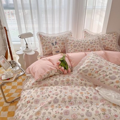 韓系柔美輕奢棉床包 蕾絲小姐碎花床包 素色床包 床單 床罩組 床包四件組 雙人/加大床包組