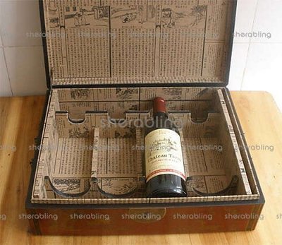 [CNSY-A_00132] 仿古高檔4支紅酒盒紅酒架拉菲儲酒箱紅酒收藏箱仿古傢俱收納箱