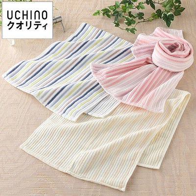 3件免運~~Uchino 日本製 條紋 彈力 擦髮巾--米黃條紋 全新品