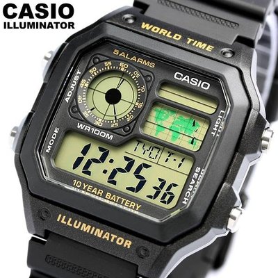 CASIO手錶10年電力 AE-1200WH-1B 地圖顯示時間、LED照明CASIO公司貨AE-1200