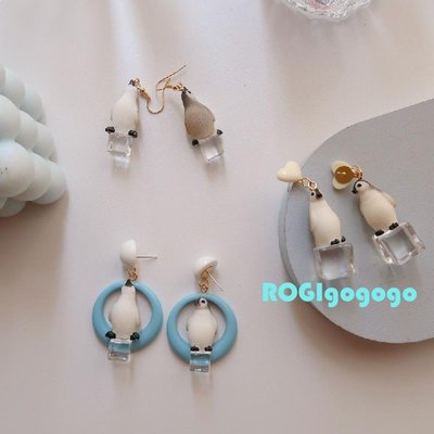 ROGI 南極企鵝系列垂吊925銀針耳環/耳夾