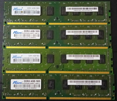 保羅電腦 9桌機專用 昱聯Asint 4G DDR3 1600 4條, 升級測試良品,請參考內容說明