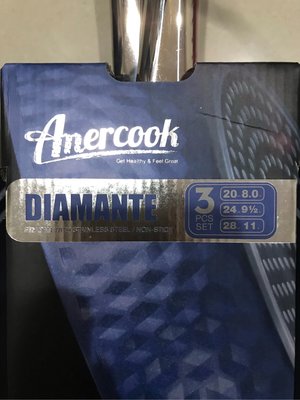 全新 美國 Amercook 不沾平底鍋 (三件組20cm&24cm/28cm/ 鑽石粒子塗層)