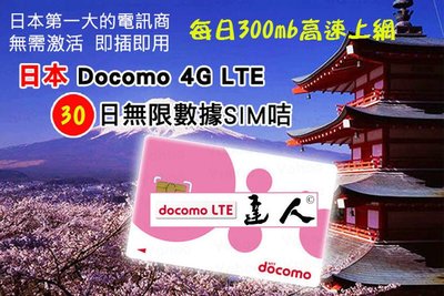 可刷卡 30天吃到飽 日本DoCoMo Sim卡 3G無限流量吃到飽 日本上網卡 高速4g上網 日本網卡 #a6