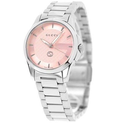 GUCCI  古馳 YA1265047 手錶 27mm 粉紅色面盤 藍寶石鏡面 不鏽鋼錶帶 女錶