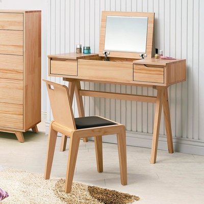 實木梳妝台現代簡約帶鏡子化妝桌北歐小戶型臥室收納櫃