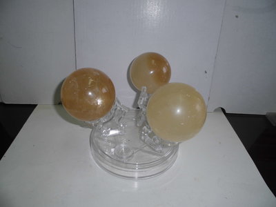 冰洲石球,黃水晶球X3