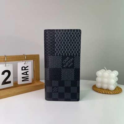 【翰貝格名牌館】全新真品 BRAZZA 系列 黑色 棋盤格 對折 16卡 長夾 N60436 預購