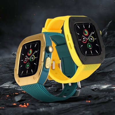 gaming微小配件-《新款》RM橡樹改裝錶帶 不鏽鋼錶殼 適用於 Apple Watch S8 7 6 SE 5代錶帶 44 45 49MM-gm