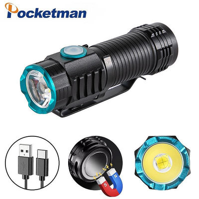 BEAR戶外聯盟PocketmanXhp50 強力 LED 手電筒便攜式迷你手電筒 USB 可充電帽子夾燈帶尾磁野營釣魚燈