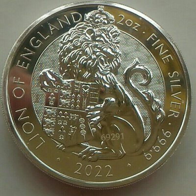 缺貨補貨中請勿下單~2022英國獅王銀幣二盎司，獅王銀幣，英國銀幣，收藏錢幣，錢幣，紀念幣，銀幣，幣~2022年英國獅王銀幣