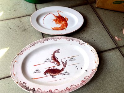 【收藏。瓷盤】早期大蝦盤魚盤/一起賣不分售