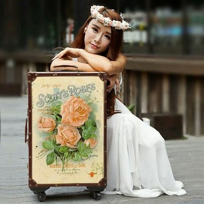 粉紅玫瑰精品屋～韓版高檔復古玫瑰行李箱 旅行箱～20吋