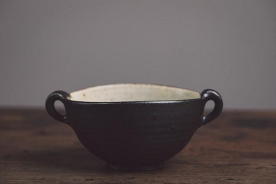 日本陶藝家/江口誠基作品：黑釉雙耳湯碗