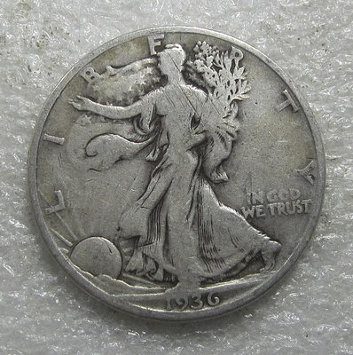 美國1936年D版行走女神半美元銀幣，含銀90%，重12.54767
