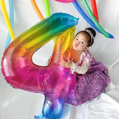 韓國ins超大彩虹生日數字氣球漸變果凍周歲派對裝飾拍照道具