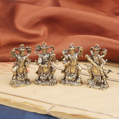 玖玖復古黃銅四大天王神像工藝品擺飾古玩雜項人物銅雕掛件老銅器擺件