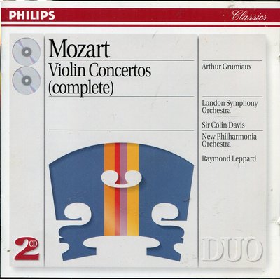 莫札特 小提琴協奏曲 + 交響協奏曲 , 葛羅米歐 PHILIPS 2CD 德版 , Mozart  Grumiaux