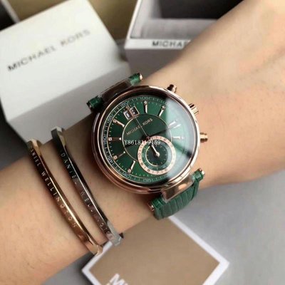 Michael kors MK2581(綠)古典雅爵腕錶真皮革錶帶腕錶/正品MK手錶/MK2581