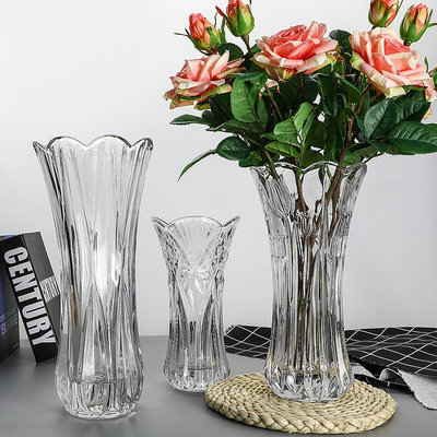 花瓶 晶玻璃花瓶富貴竹百合玫瑰插花花器客廳擺件