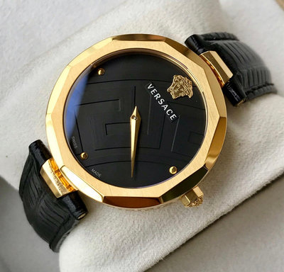 VERSACE Idyia 黑色錶盤 黑色皮革錶帶 石英 女士手錶 V17000217