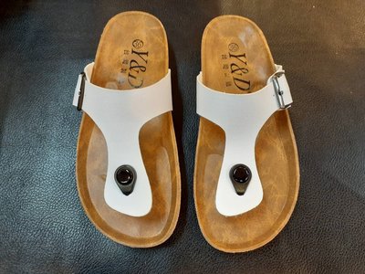 [KIKI鞋舖] 夾腳拖鞋腳背扣環可調整腳背寬度白色台灣製