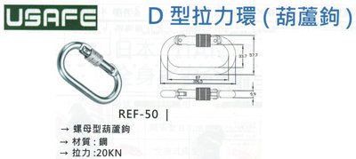 USAFE D型拉力環(葫蘆鉤) 螺母型葫蘆鉤 REF-50