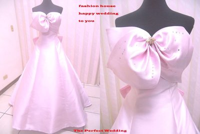 【時尚屋婚紗禮服】粉色露肩水鑽法式設計師A字長擺造型款~二手禮服～Ｗ５０７(歡迎預約試穿)
