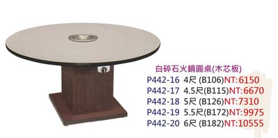 【進日興家具】P442-20 單爐型火鍋餐桌(白碎石／木芯板／圓桌／共五款尺寸) 餐桌 台南。高雄。屏東 傢俱宅配